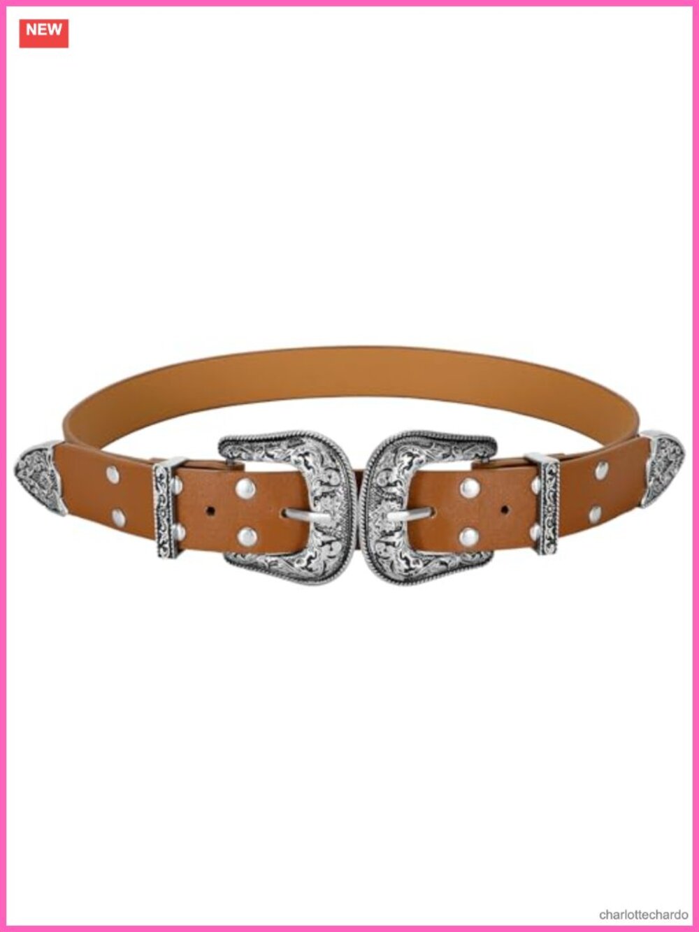 Double Buckle Western Belt Faux Leather Cowgirl Style for Jeans Dresses